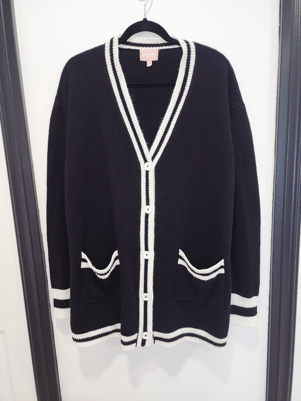 Show Me Your Mumu Lambert Cardigan | Black Varsity Stripe Knit XL - Picture 3 of 17